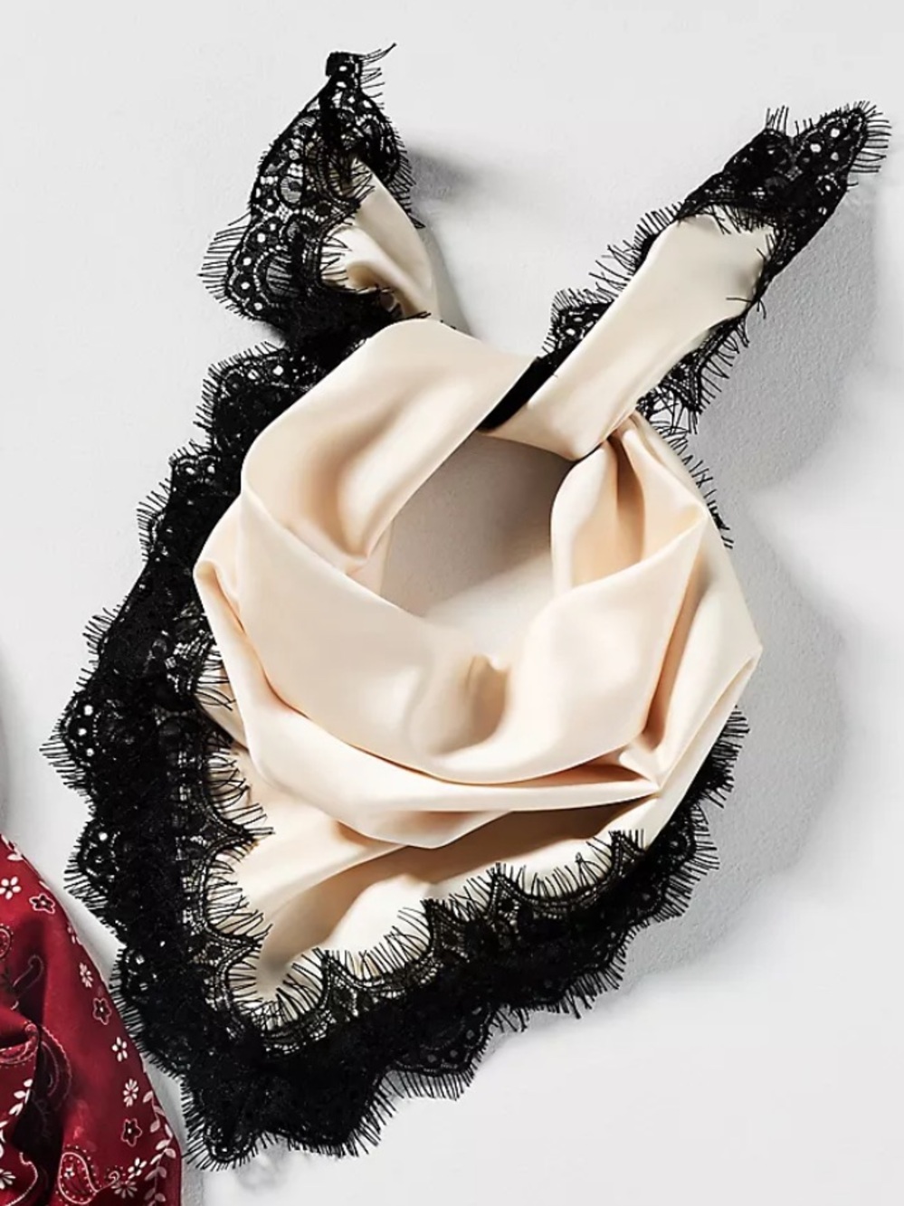 Anthropologie Bandana Scarf with Ivoryanf  Black Lace Edge